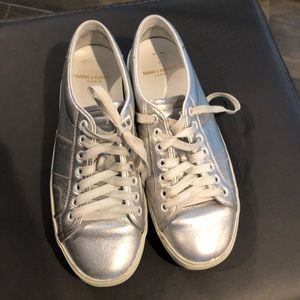 Silver Saint Laurent platform wedges